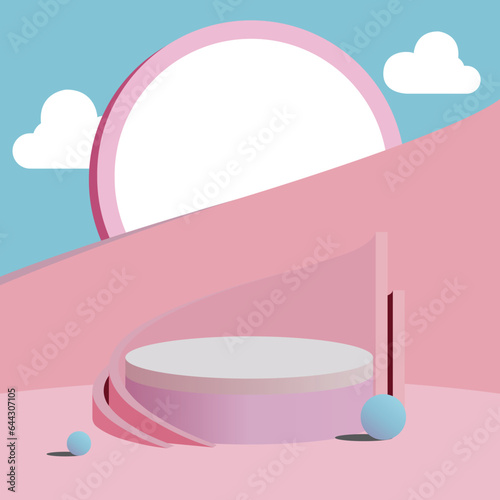 blue pink podium stage curve with ball by illustrator