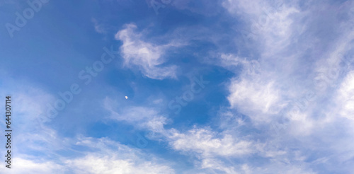 blue sky with clouds, moon in the blue sky white white cloud 