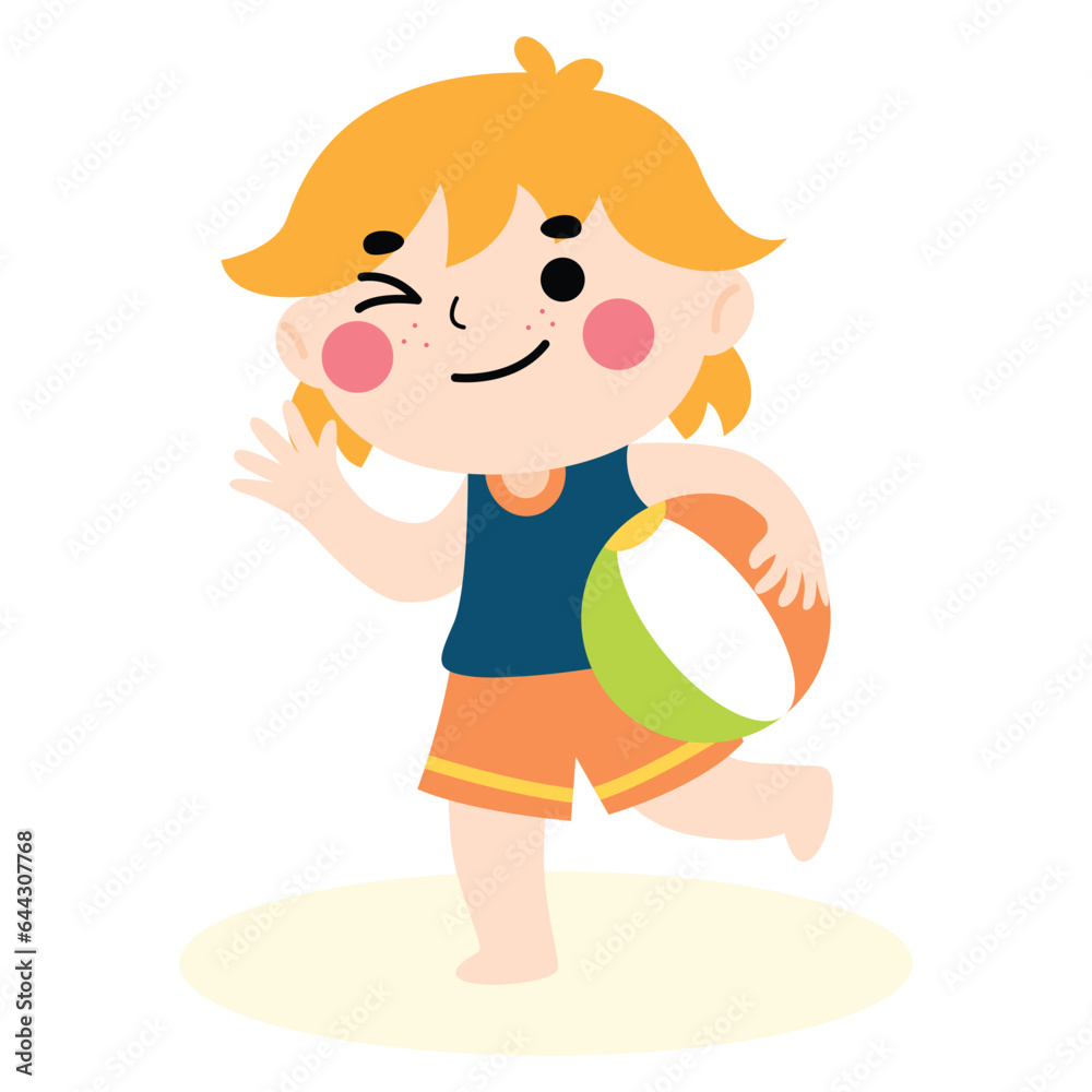 Happy Kid on the Beach cartoon illustration Happy Kid on the Beach cartoon illustration
