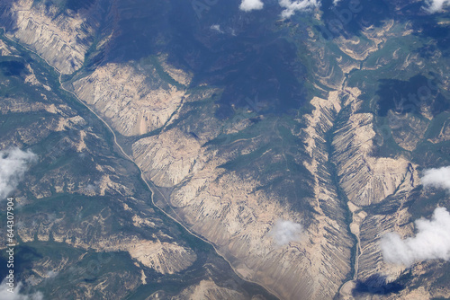 dramatic aerial view of high plateau and valley terrain of rocky mountains in colorado -collegiate peaks and sawatch range photo