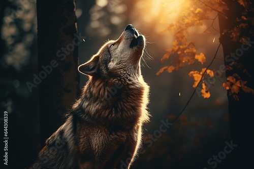 A wolf passionately vocalizes at the glowing moon. Generative AI