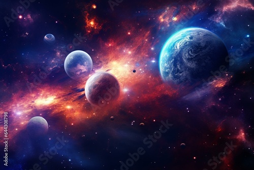 Deep space view of nebula, galaxy, and planets. Generative AI