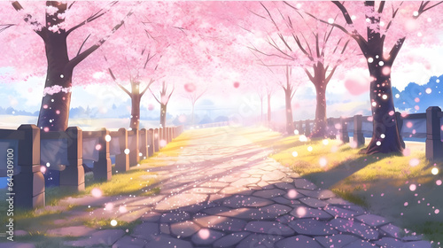春の背景と桜の花びらの境界 No.006  Spring background with cherry blossom petals border Generative AI