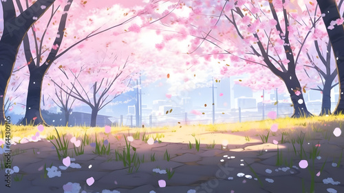春の背景と桜の花びらの境界 No.013  Spring background with cherry blossom petals border Generative AI