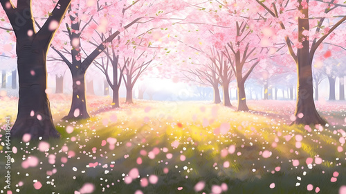 春の背景と桜の花びらの境界 No.002  Spring background with cherry blossom petals border Generative AI