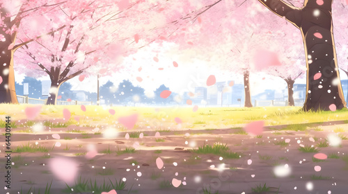 春の背景と桜の花びらの境界 No.003  Spring background with cherry blossom petals border Generative AI