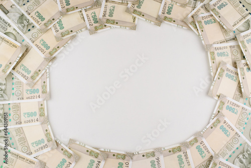 Top view of rupees currency frame with text space for message and advertisement