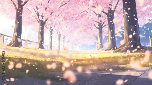 春の背景と桜の花びらの境界 No.015  Spring background with cherry blossom petals border Generative AI