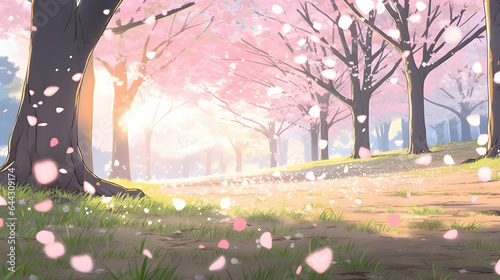 春の背景と桜の花びらの境界 No.018  Spring background with cherry blossom petals border Generative AI