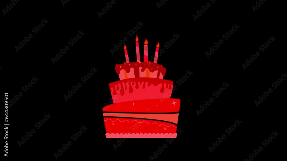 Birthday cake animation. cake animation. black screen background. happy birthday cake. 4k video