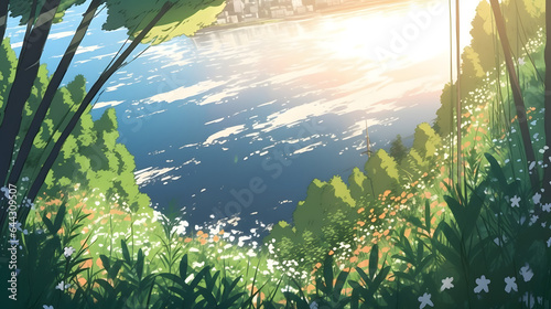 夏の背景と緑の葉の境界 No.024  Summer background with green leaves border Generative AI