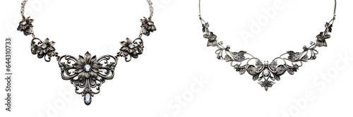Tarnished silver necklace, transparent background, isolated image, generative AI
