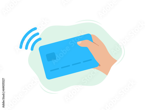 NFC Payment Icon. Secure and Contactless Transactions with Credit Bank Cards Using Wireless NFC Pay Technology. Vector illustration isolated on white background with icons