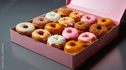 Wallpaper Mural Box with delicious American donuts various flavors, Generative Ai Torontodigital.ca