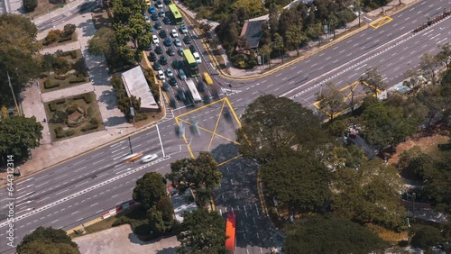 4K Time lapse - Aerial view of traffic at crossroads in Singapore.