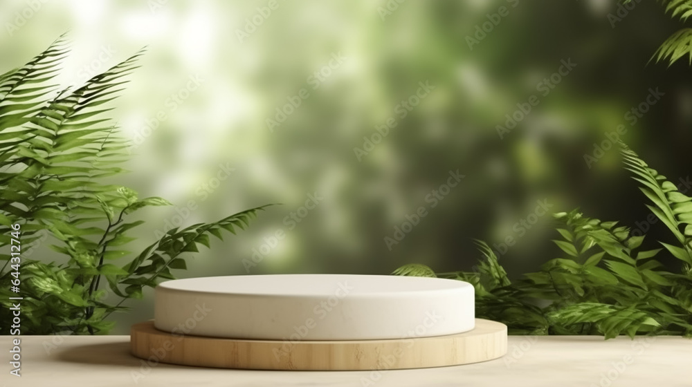 podium in Natural green background for Empty show for packaging product presentation podium in Natural green background for Empty show for packaging product presentation