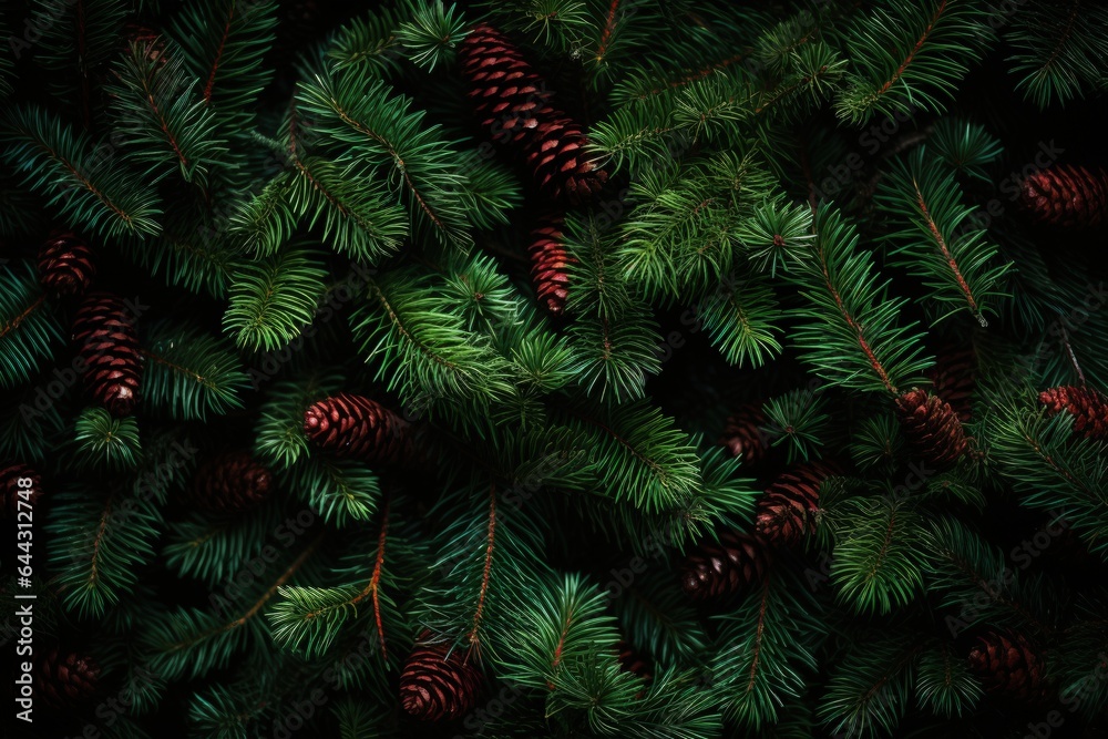 Texture of wall decorated with garlands and green pine fir branches, Christmas decorations background Texture of wall decorated with garlands and green pine fir branches, Christmas decorations background