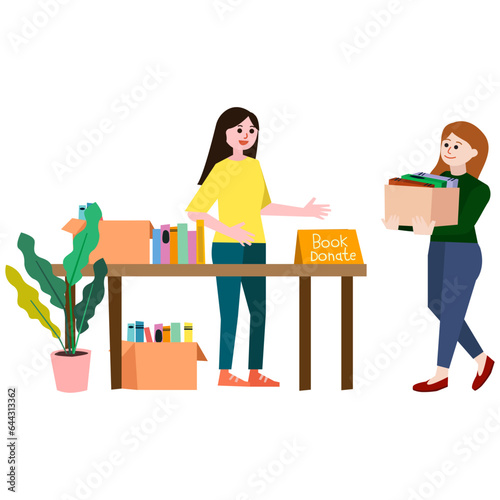 Book donation flat illustration