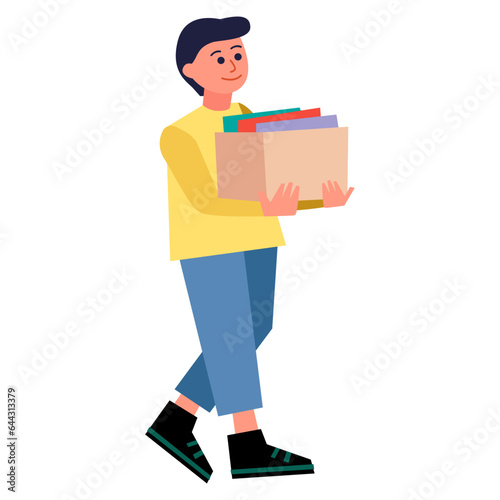 Man carrying box flat illustration