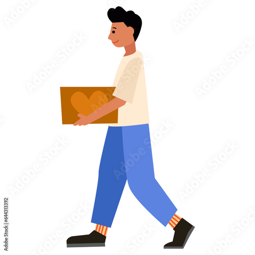 Man carrying box flat illustration