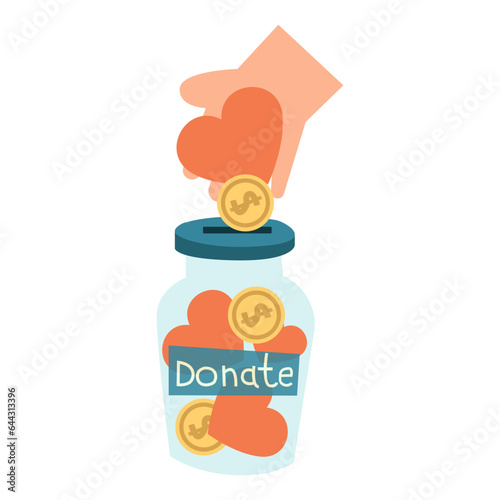 Money donation jar flat illustration