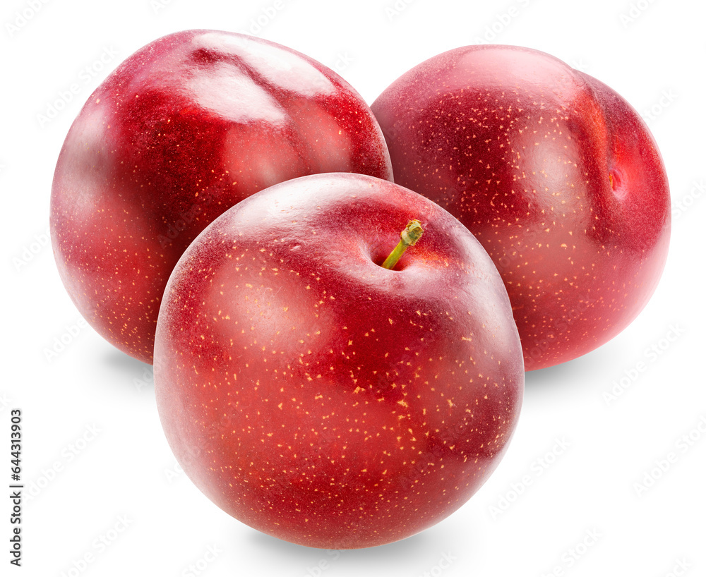 Plum fruit on white background, Red Plums Isolate in white with clipping path.