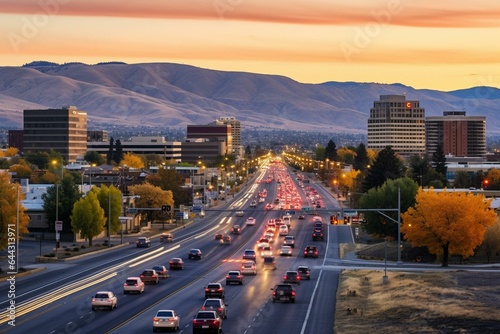 Early-morning view of Boise city with light traffic. Generative AI