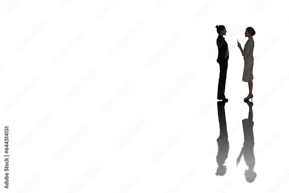 Digital png photo of two businesswomen with shadows on transparent background Digital png photo of two businesswomen with shadows on transparent background
