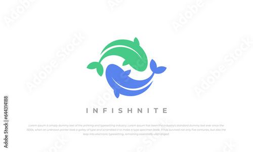 two fish, twins fish logo pictogram style with blue and green color