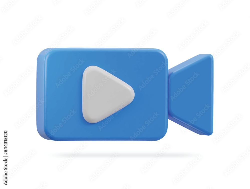 3d play button on video camera icon