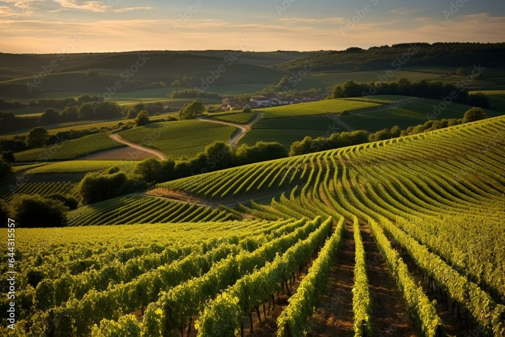Vineyards of cognac wines in Charente. Generative AI