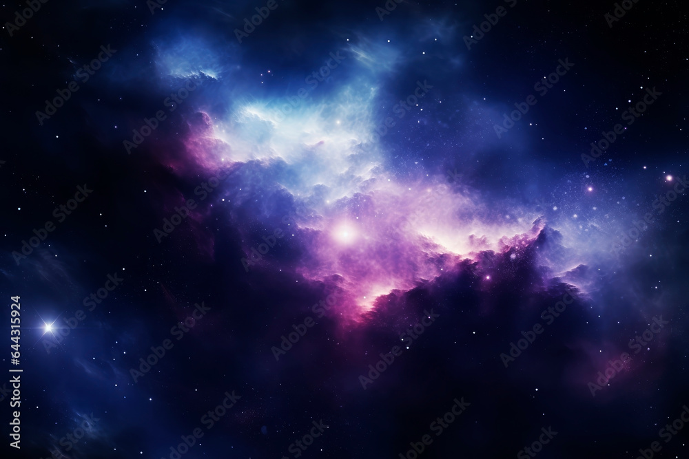 Blue space nebula. Generative AI