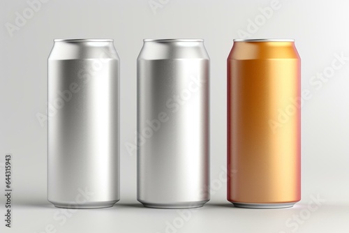 Mockup of blank aluminum cans for sweet drinks. Generative AI