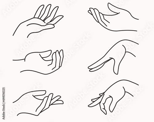 Vector set of icons and emblems in linear style - hands and gestures 
