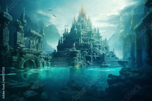 An underwater city called Atlantis depicted through a 3D illustration. Generative AI © Yana