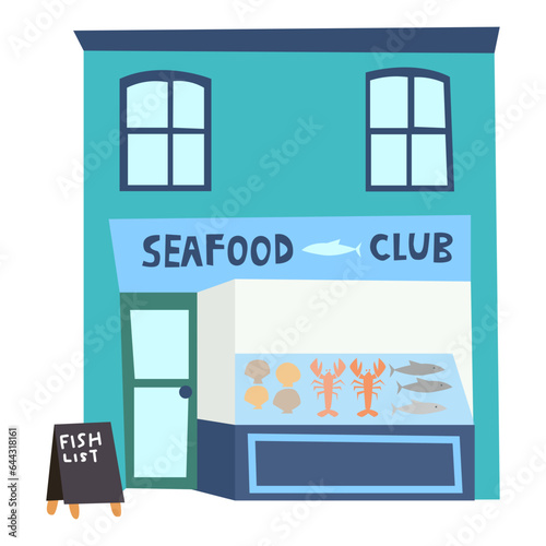 Seafood shop flat illustration