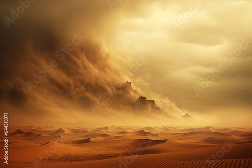 A sandstorm in the arid landscape. Digital creation. Generative AI