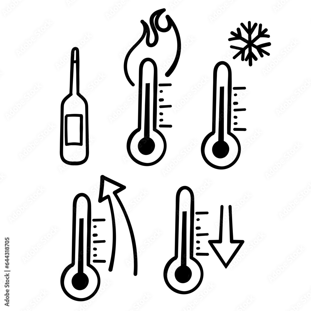 hand drawn doodle Set of Temperature Related illustration
