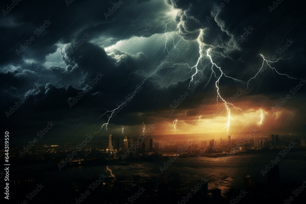 An ominous, electrifying storm looms over a dystopian world. Generative AI