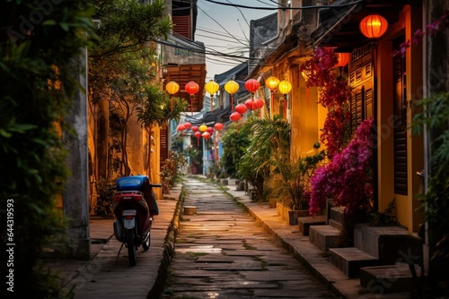 A narrow street in Hoi An, Vietnam. Generative AI