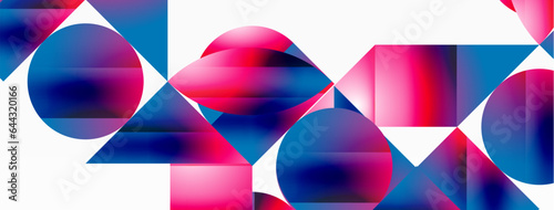 Serene gradient template. Circles and triangles mingle in minimalist perfection. Gentle fusion of forms and hues creates balanced yet captivating backdrop, embodying modern sophistication