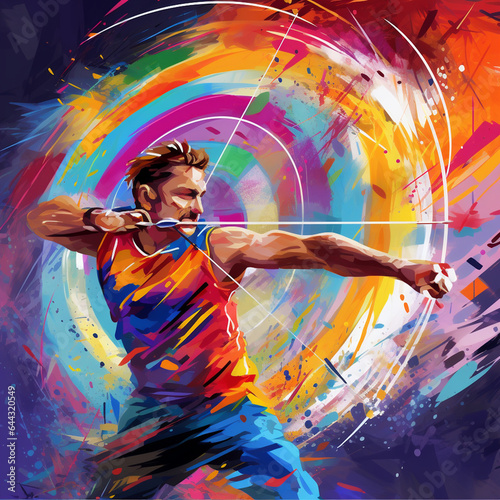Colorful art design of the sport of archery in paint and splash style photo