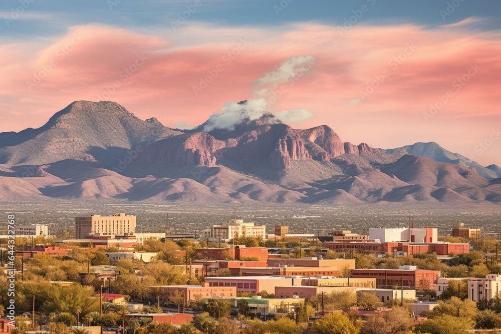 View of Tucson, Arizona with Catalina Foothills. Generative AI