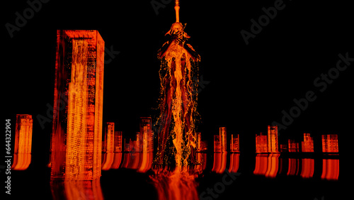 3d render Sexy young dark woman, fluid animation flowing through the body of the girl