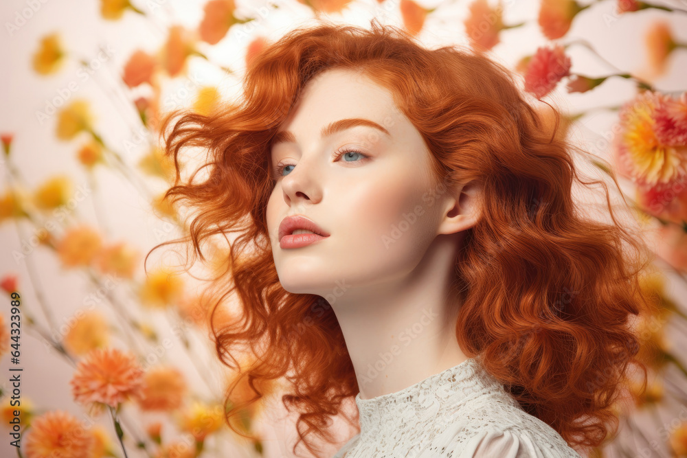 Pretty redhead woman in spring season
