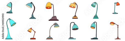 Set of desk lamps isolated on white background. Desk lamp colored outline. Vector illustration.