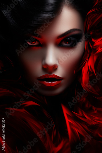 woman face with a red background.