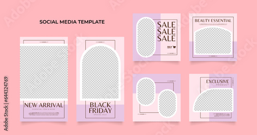 social media template banner blog fashion sale promotion. fully editable instagram and facebook square post frame puzzle organic sale poster. fresh pink element shape vector background