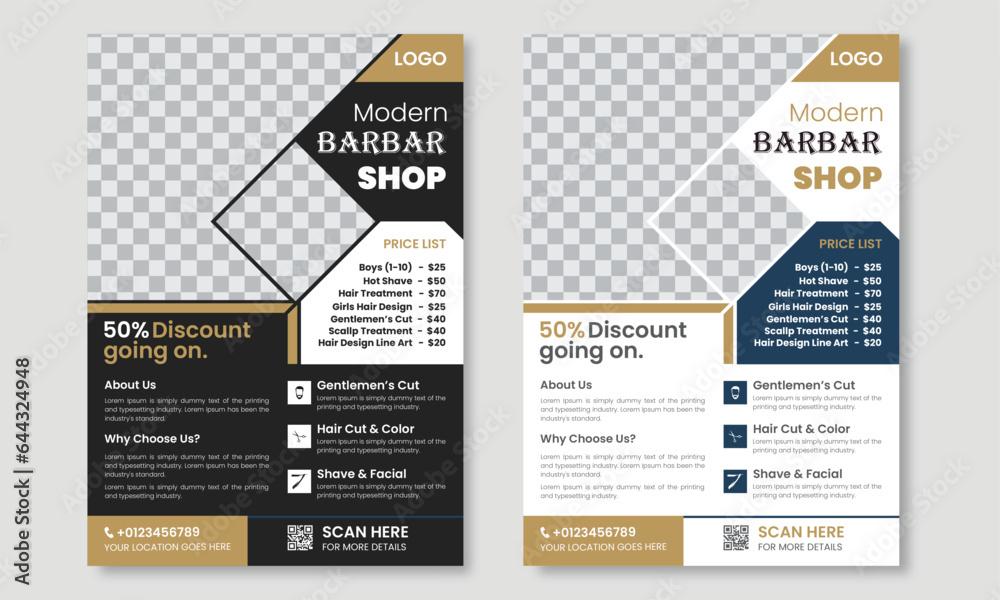 Barbershop flyer template design with editable promotion beauty salon brochure cover poster template ,Flyer template design for barber shop business and spa business ,Hairdressing service promo blank 