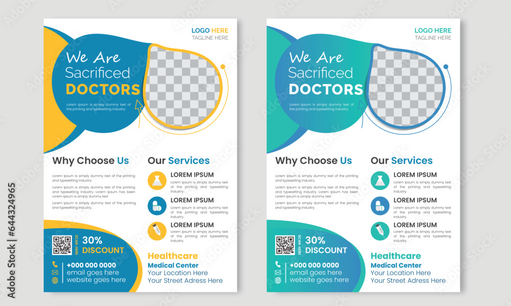 Corporate healthcare and medical a4 flyer design template ,Modern  medical business flyer template design set with orange, Medical flayer Design Template ,Healthcare and Medical pharmacy flyer, 